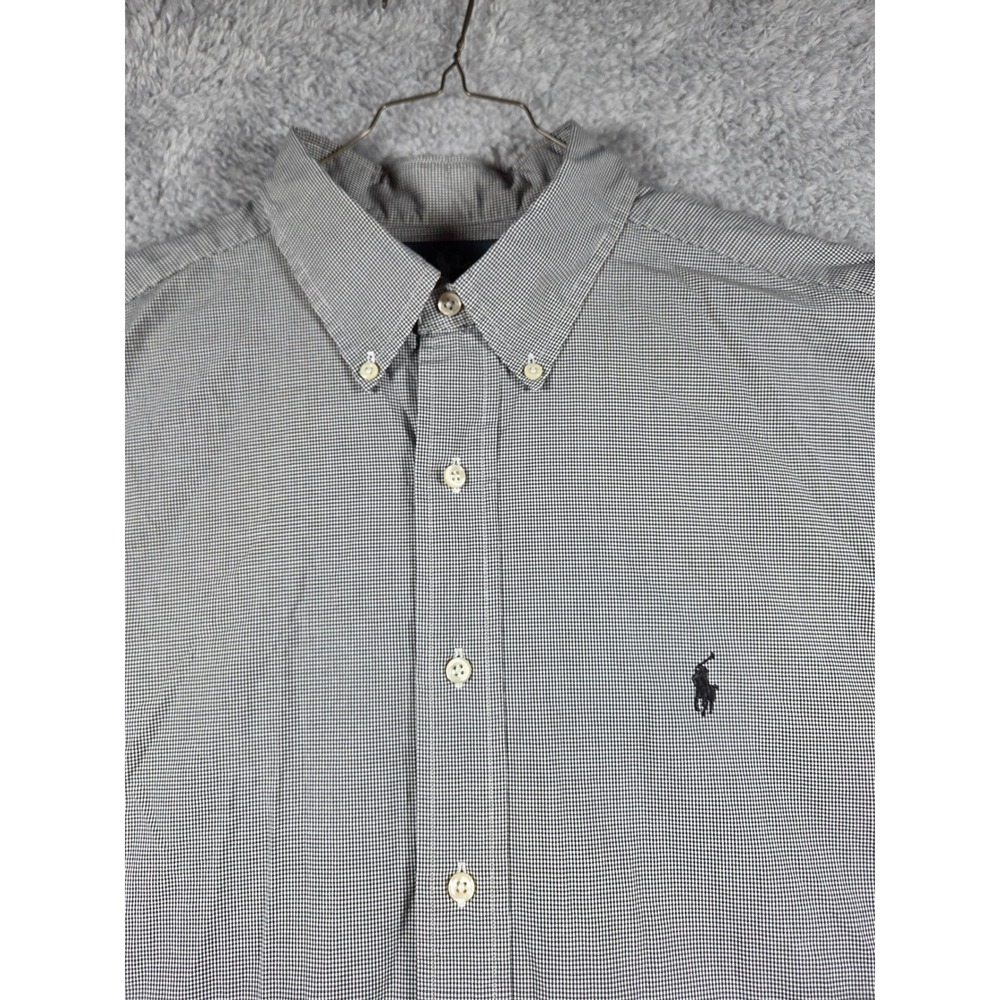 Ralph Lauren Button Down Shirt 17 34/35 Black White Mens Classic Fit Micro Check